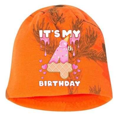 Kids Birthday Girl 4 Years Ice Cream Its My 4th Birthday Kati - Camo Knit Beanie