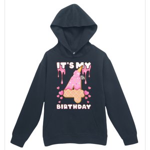 Kids Birthday Girl 4 Years Ice Cream Its My 4th Birthday Urban Pullover Hoodie