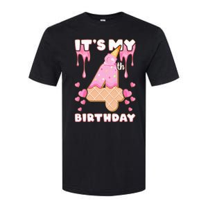 Kids Birthday Girl 4 Years Ice Cream Its My 4th Birthday Softstyle CVC T-Shirt