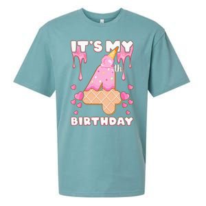 Kids Birthday Girl 4 Years Ice Cream Its My 4th Birthday Sueded Cloud Jersey T-Shirt