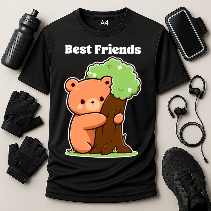 Kawaii Bear Hugging Tree Wildlife Animal Lover For Friends Cooling Performance Crew T-Shirt