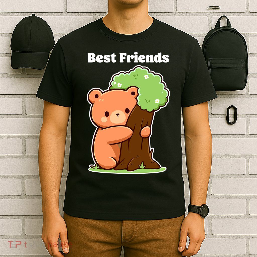 Kawaii Bear Hugging Tree Wildlife Animal Lover For Friends T-Shirt