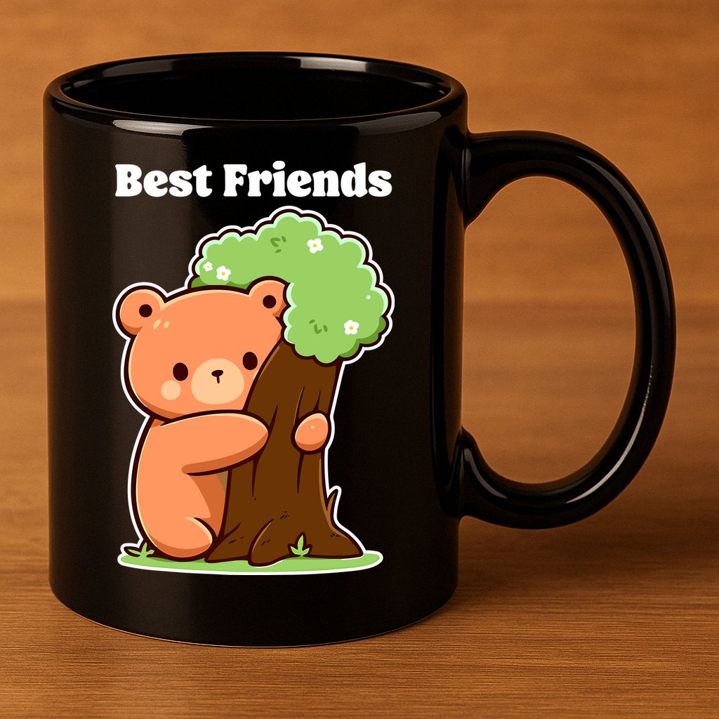 Kawaii Bear Hugging Tree Wildlife Animal Lover For Friends 11oz C Handle Ceramic Mug