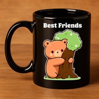 Kawaii Bear Hugging Tree Wildlife Animal Lover For Friends 11oz C Handle Ceramic Mug