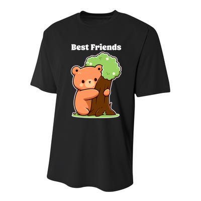Kawaii Bear Hugging Tree Wildlife Animal Lover For Friends Youth Performance Sprint T-Shirt