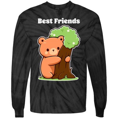 Kawaii Bear Hugging Tree Wildlife Animal Lover For Friends Tie-Dye Long Sleeve Shirt