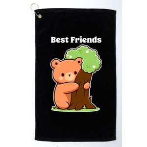 Kawaii Bear Hugging Tree Wildlife Animal Lover For Friends Platinum Collection Golf Towel