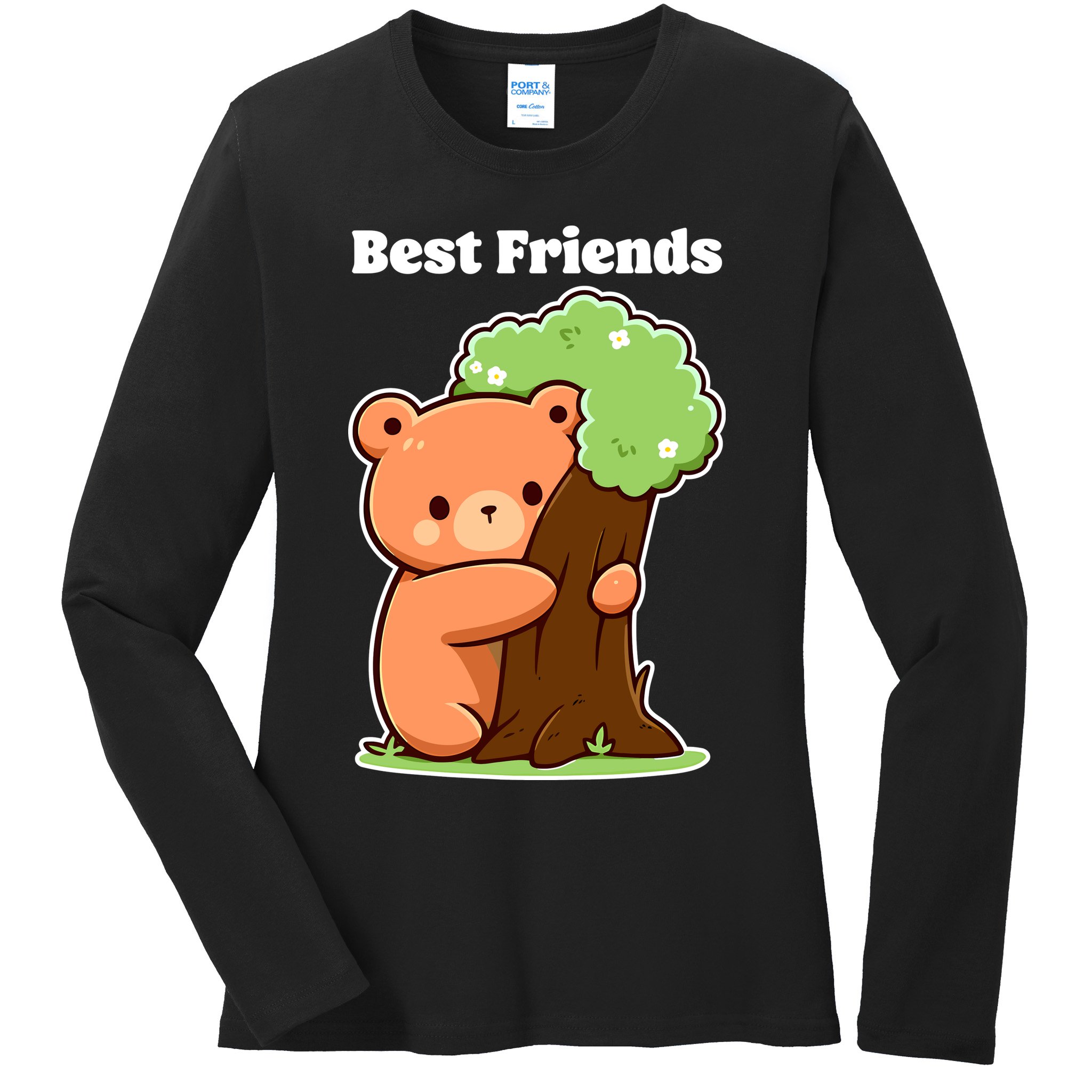 Kawaii Bear Hugging Tree Wildlife Animal Lover For Friends Ladies Long Sleeve Shirt