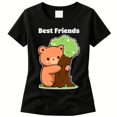 Kawaii Bear Hugging Tree Wildlife Animal Lover For Friends Womens T-Shirt