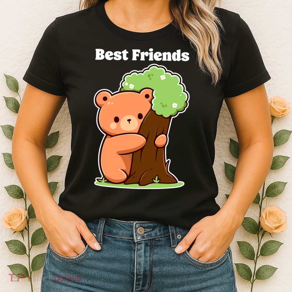 Kawaii Bear Hugging Tree Wildlife Animal Lover For Friends Womens T-Shirt