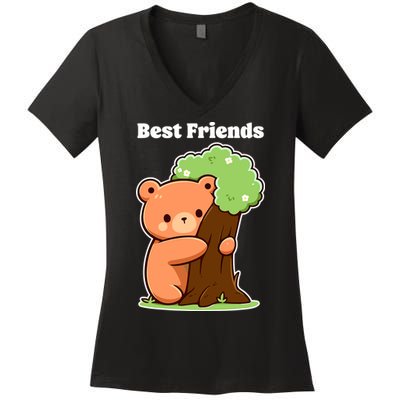 Kawaii Bear Hugging Tree Wildlife Animal Lover For Friends Women's V-Neck T-Shirt