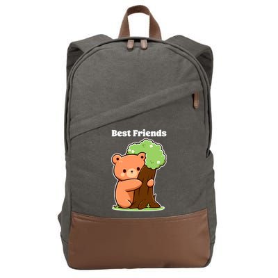 Kawaii Bear Hugging Tree Wildlife Animal Lover For Friends Cotton Canvas Backpack