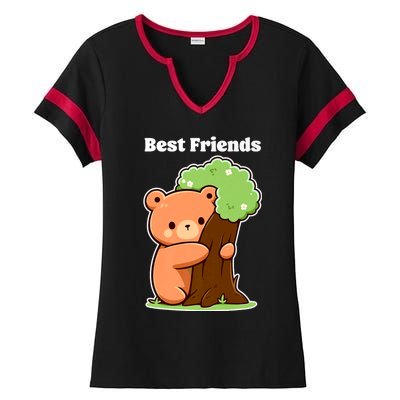 Kawaii Bear Hugging Tree Wildlife Animal Lover For Friends Ladies Halftime Notch Neck Tee