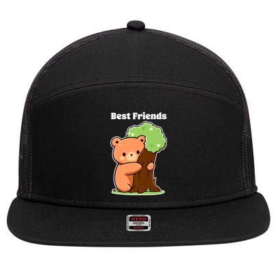 Kawaii Bear Hugging Tree Wildlife Animal Lover For Friends 7 Panel Mesh Trucker Snapback Hat