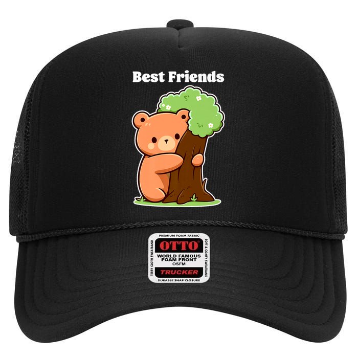 Kawaii Bear Hugging Tree Wildlife Animal Lover For Friends High Crown Mesh Back Trucker Hat