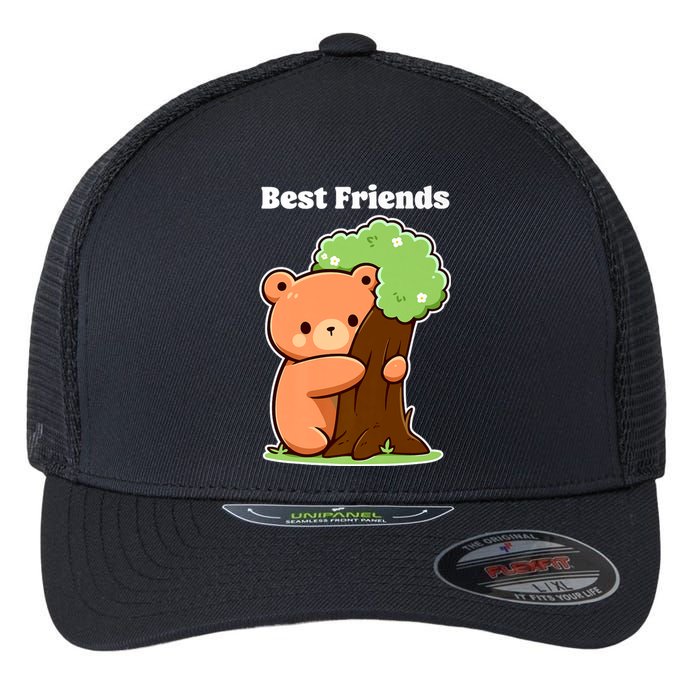 Kawaii Bear Hugging Tree Wildlife Animal Lover For Friends Flexfit Unipanel Trucker Cap