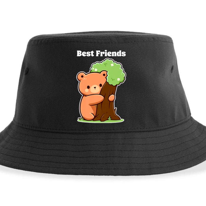 Kawaii Bear Hugging Tree Wildlife Animal Lover For Friends Sustainable Bucket Hat