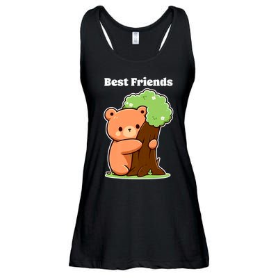 Kawaii Bear Hugging Tree Wildlife Animal Lover For Friends Ladies Essential Flowy Tank