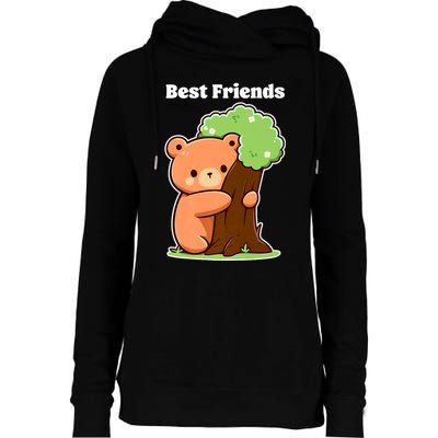 Kawaii Bear Hugging Tree Wildlife Animal Lover For Friends Womens Funnel Neck Pullover Hood