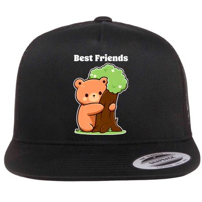 Kawaii Bear Hugging Tree Wildlife Animal Lover For Friends Flat Bill Trucker Hat