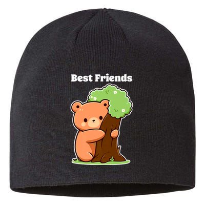 Kawaii Bear Hugging Tree Wildlife Animal Lover For Friends Sustainable Beanie