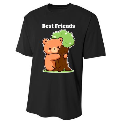 Kawaii Bear Hugging Tree Wildlife Animal Lover For Friends Performance Sprint T-Shirt