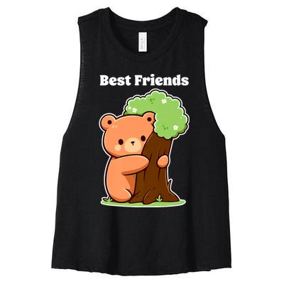 Kawaii Bear Hugging Tree Wildlife Animal Lover For Friends Women's Racerback Cropped Tank