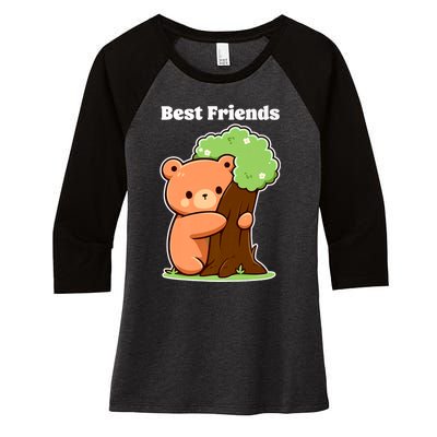 Kawaii Bear Hugging Tree Wildlife Animal Lover For Friends Women's Tri-Blend 3/4-Sleeve Raglan Shirt