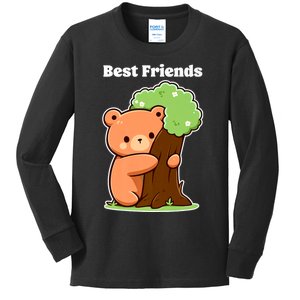 Kawaii Bear Hugging Tree Wildlife Animal Lover For Friends Kids Long Sleeve Shirt