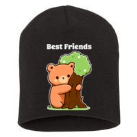 Kawaii Bear Hugging Tree Wildlife Animal Lover For Friends Short Acrylic Beanie