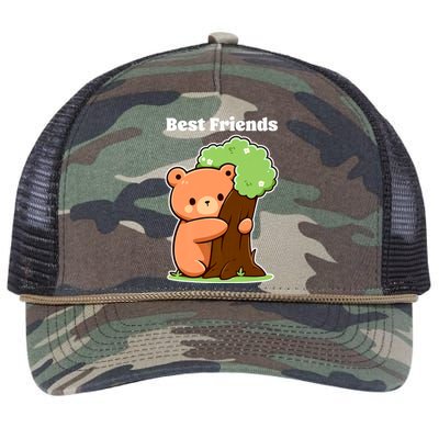 Kawaii Bear Hugging Tree Wildlife Animal Lover For Friends Retro Rope Trucker Hat Cap