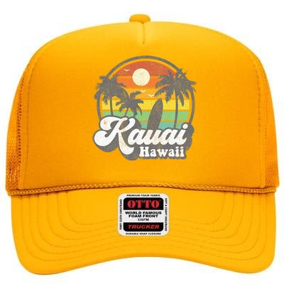 Kauai Beach Hawaii Surf Hawaiian Surfing 70s High Crown Mesh Back Trucker Hat