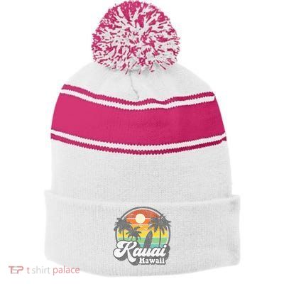 Kauai Beach Hawaii Surf Hawaiian Surfing 70s Stripe Pom Pom Beanie