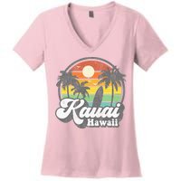 Kauai Beach Hawaii Surf Hawaiian Surfing 70s Women's V-Neck T-Shirt