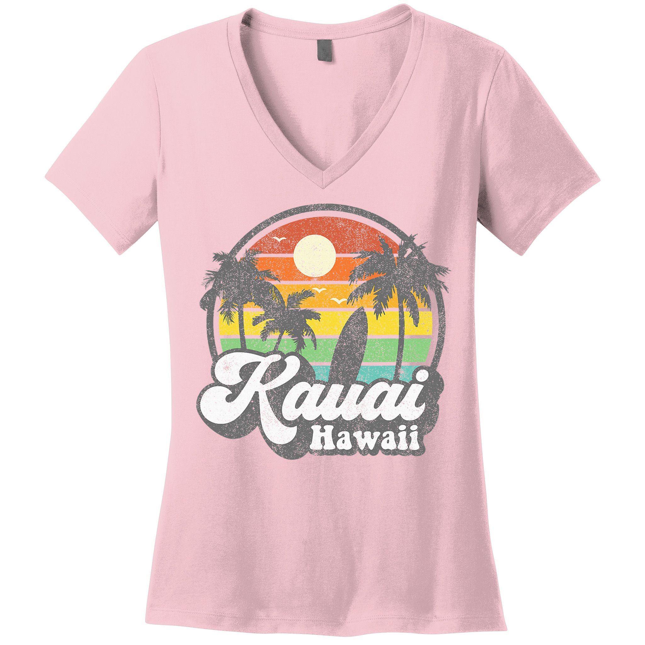 Kauai Beach Hawaii Surf Hawaiian Surfing 70s Women's V-Neck T-Shirt