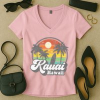 Kauai Beach Hawaii Surf Hawaiian Surfing 70s Women's V-Neck T-Shirt