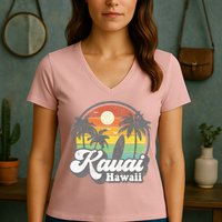Kauai Beach Hawaii Surf Hawaiian Surfing 70s Women's V-Neck T-Shirt