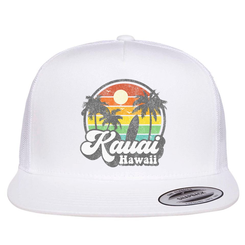 Kauai Beach Hawaii Surf Hawaiian Surfing 70s Flat Bill Trucker Hat