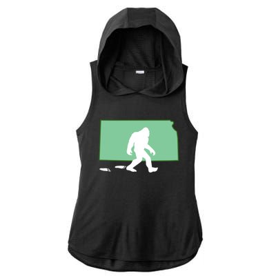 Kansas Bigfoot Hunter State Gift Ladies PosiCharge Tri-Blend Wicking Draft Hoodie Tank