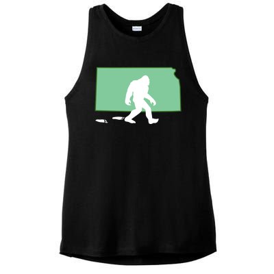 Kansas Bigfoot Hunter State Gift Ladies PosiCharge Tri-Blend Wicking Tank