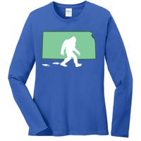 Kansas Bigfoot Hunter State Gift Ladies Long Sleeve Shirt