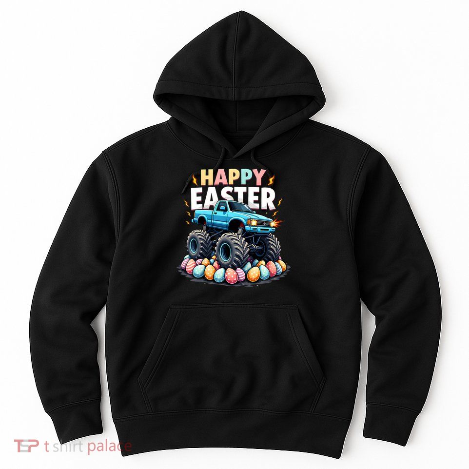 Kids Boys Happy Easter Monster Truck Funny Easter Eggs Toddler Hoodie