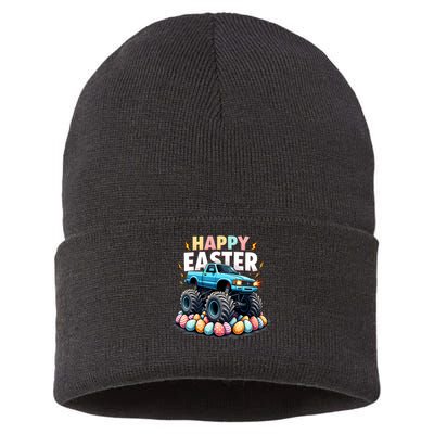 Kids Boys Happy Easter Monster Truck Funny Easter Eggs Toddler Sustainable Knit Beanie