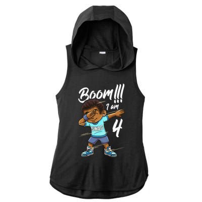 Kids Boom Im 4 Year Old Black Boy Dabbing Birthday Party 4th Bday Ladies PosiCharge Tri-Blend Wicking Draft Hoodie Tank