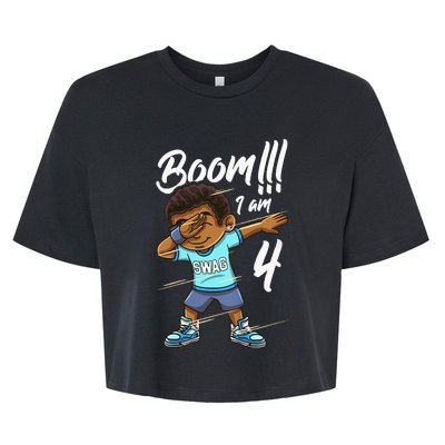 Kids Boom Im 4 Year Old Black Boy Dabbing Birthday Party 4th Bday Bella+Canvas Jersey Crop Tee