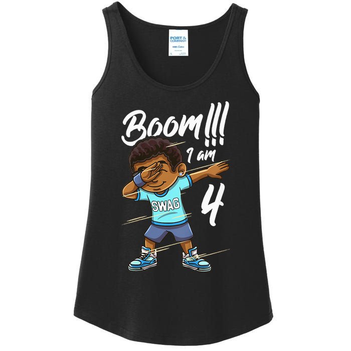 Kids Boom Im 4 Year Old Black Boy Dabbing Birthday Party 4th Bday Ladies Essential Tank