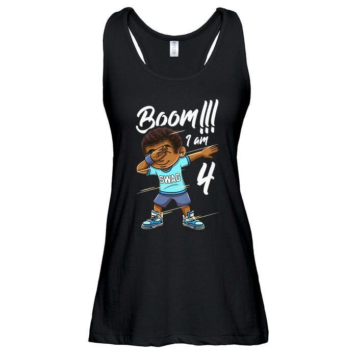 Kids Boom Im 4 Year Old Black Boy Dabbing Birthday Party 4th Bday Ladies Essential Flowy Tank