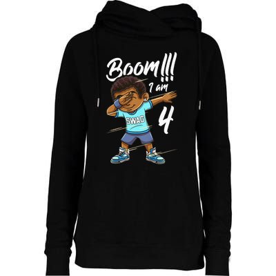 Kids Boom Im 4 Year Old Black Boy Dabbing Birthday Party 4th Bday Womens Funnel Neck Pullover Hood