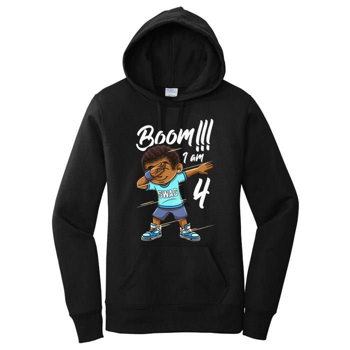 Kids Boom Im 4 Year Old Black Boy Dabbing Birthday Party 4th Bday Women's Pullover Hoodie