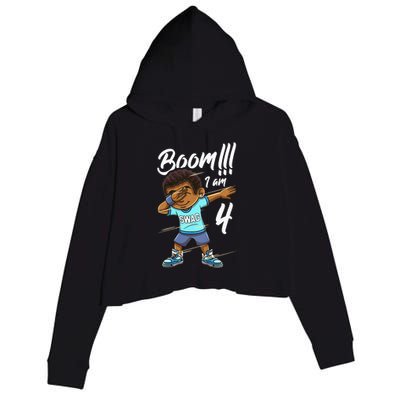 Kids Boom Im 4 Year Old Black Boy Dabbing Birthday Party 4th Bday Crop Fleece Hoodie